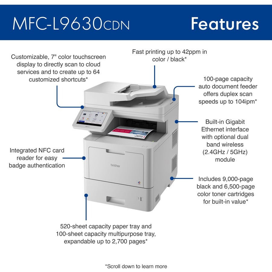 Image of Brother Workhorse MFC-L9630CDN Enterprise Color Laser All-in-One Printer