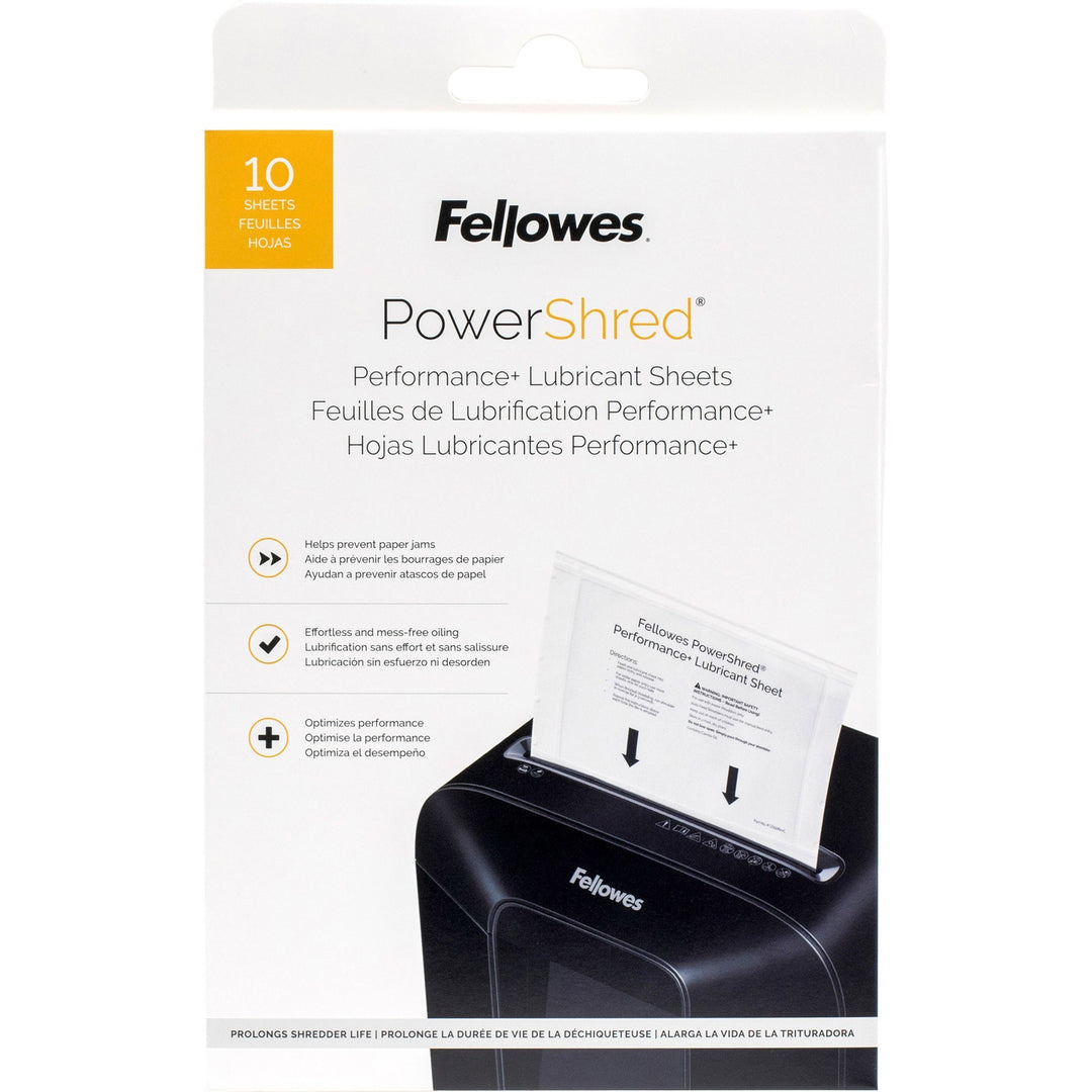 Image of Fellowes® Powershred Performance+ Lubricant Sheets, 8.5 x 6, 10/Pack