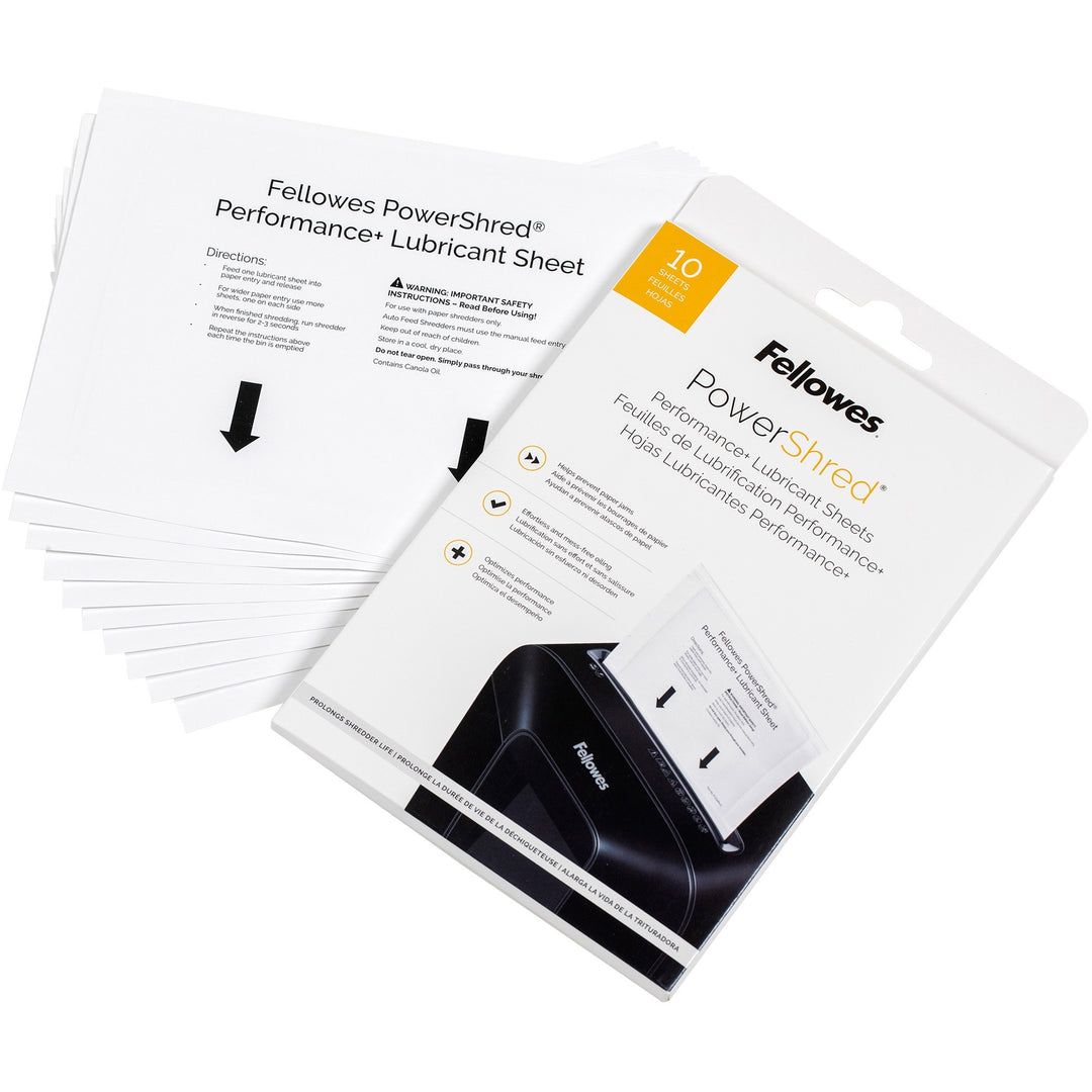 Image of Fellowes® Powershred Performance+ Lubricant Sheets, 8.5 x 6, 10/Pack