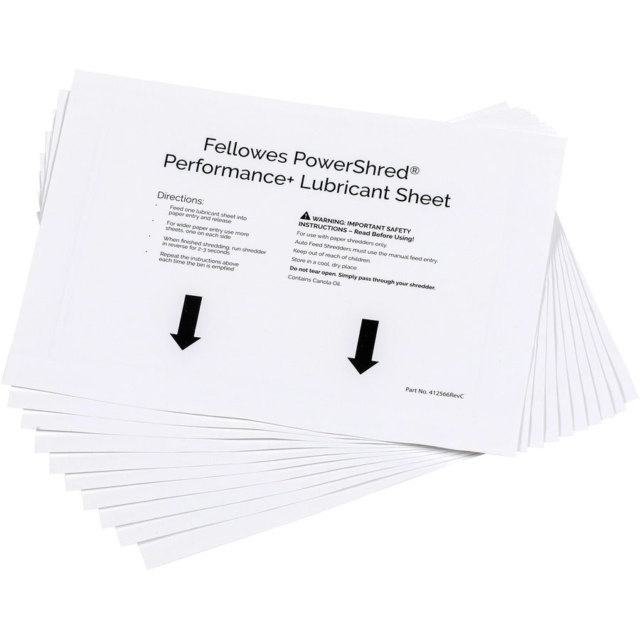Image of Fellowes® Powershred Performance+ Lubricant Sheets, 8.5 x 6, 10/Pack