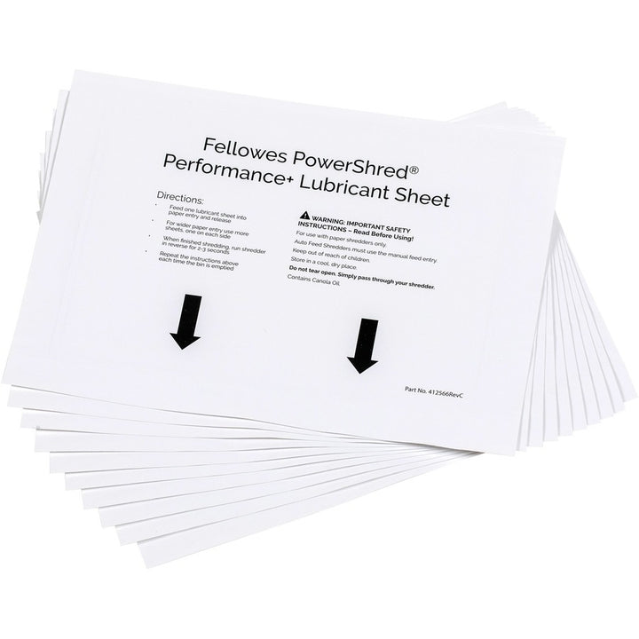 Image of Fellowes® Powershred Performance+ Lubricant Sheets, 8.5 x 6, 10/Pack