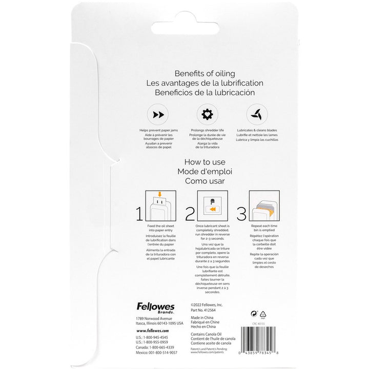 Image of Fellowes® Powershred Performance+ Lubricant Sheets, 8.5 x 6, 10/Pack