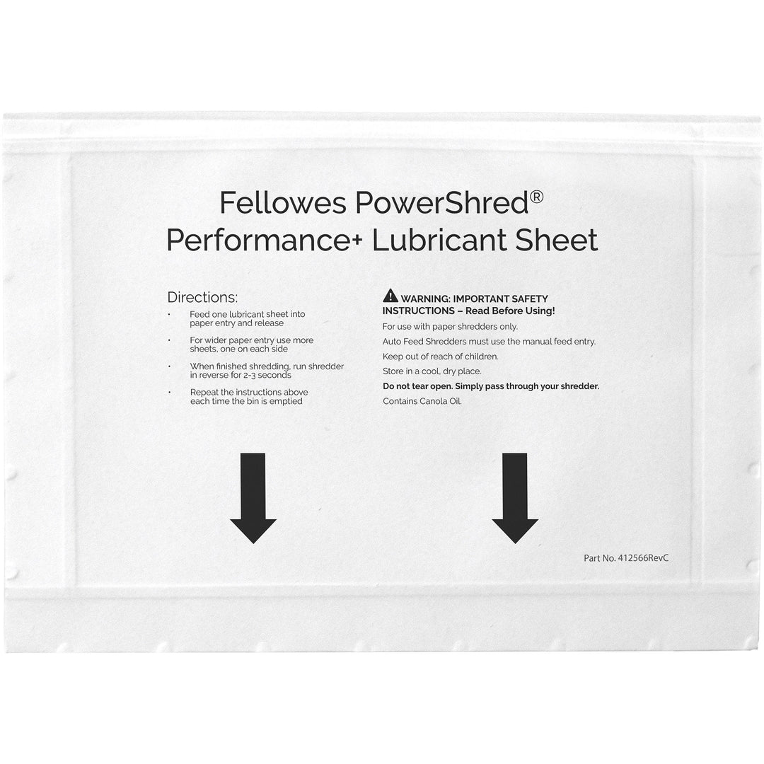 Image of Fellowes® Powershred Performance+ Lubricant Sheets, 8.5 x 6, 10/Pack
