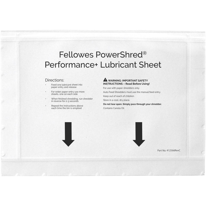 Image of Fellowes® Powershred Performance+ Lubricant Sheets, 8.5 x 6, 10/Pack