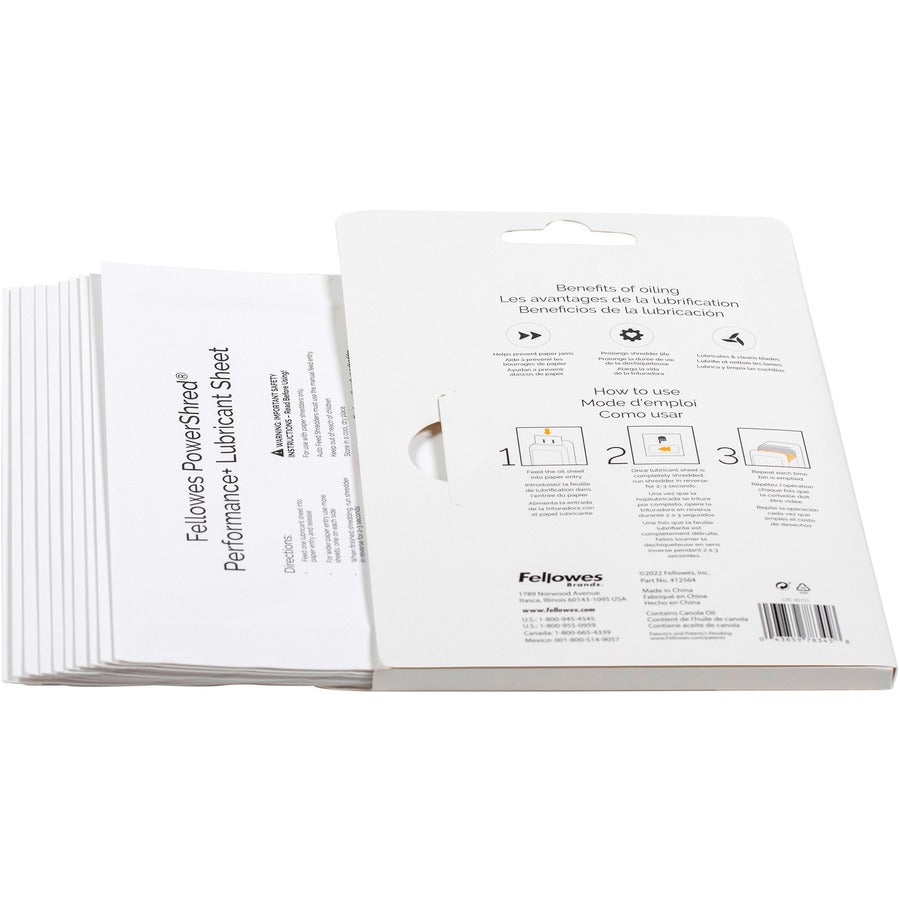 Image of Fellowes® Powershred Performance+ Lubricant Sheets, 8.5 x 6, 10/Pack