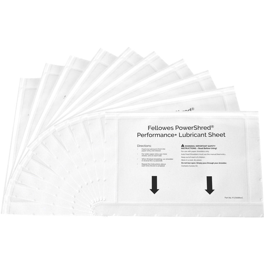 Image of Fellowes® Powershred Performance+ Lubricant Sheets, 8.5 x 6, 10/Pack