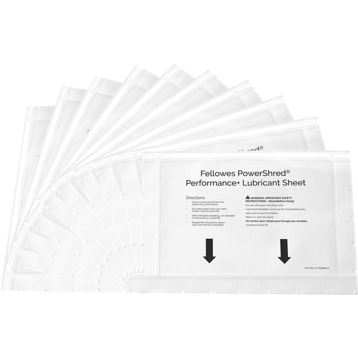 Image of Fellowes® Powershred Performance+ Lubricant Sheets, 8.5 x 6, 10/Pack