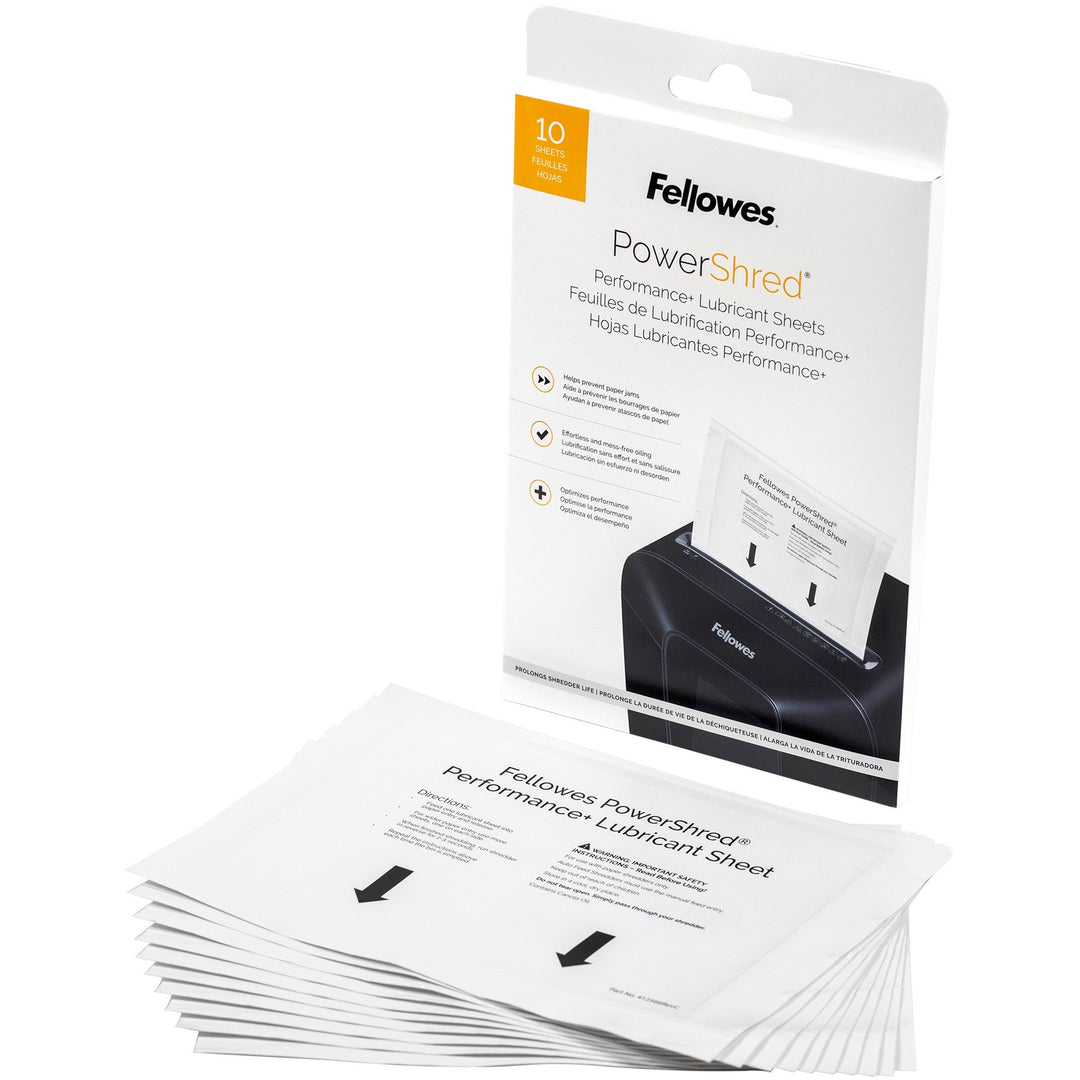 Image of Fellowes® Powershred Performance+ Lubricant Sheets, 8.5 x 6, 10/Pack