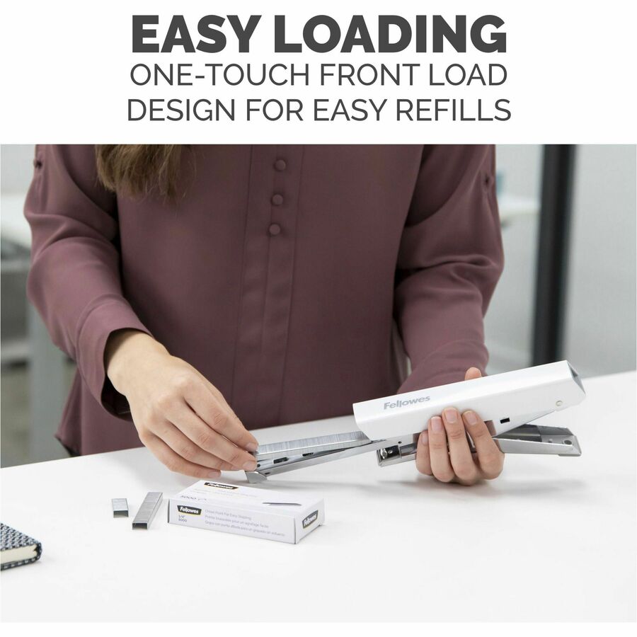 Image of Fellowes® LX890 Handheld Plier Stapler with Antimicrobial Protection, 40-Sheet Capacity, 0.25"/0.31" Staples, White