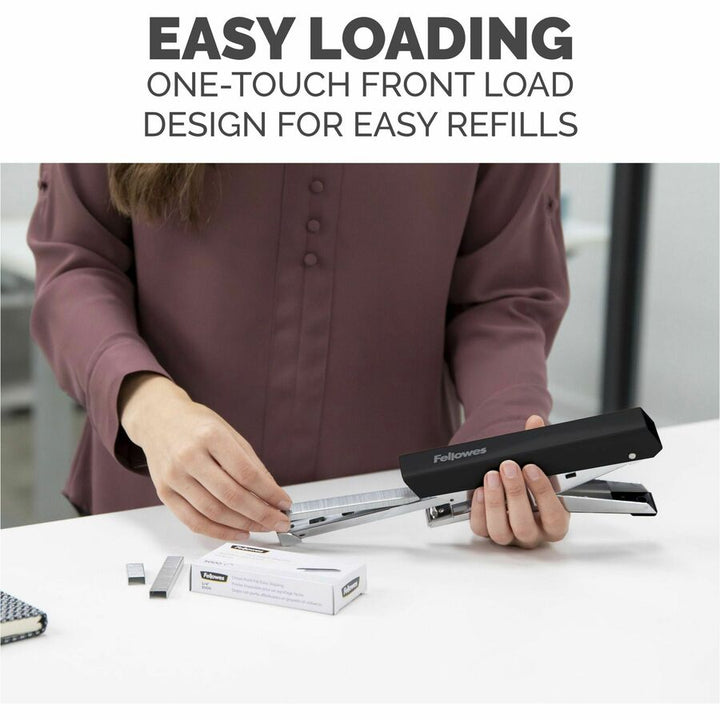 Image of Fellowes® LX890 Handheld Plier Stapler with Antimicrobial Protection, 40-Sheet Capacity, 0.25"/0.31" Staples, Black/White