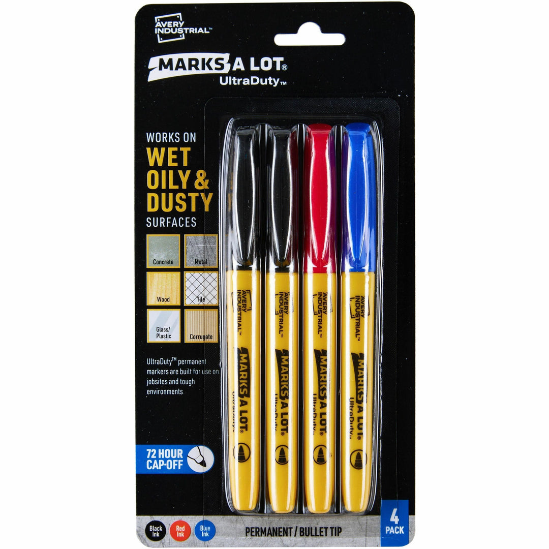 Image of Avery® Markers,Permanent,Industrial,Bullet,1mm,4/PK,AST