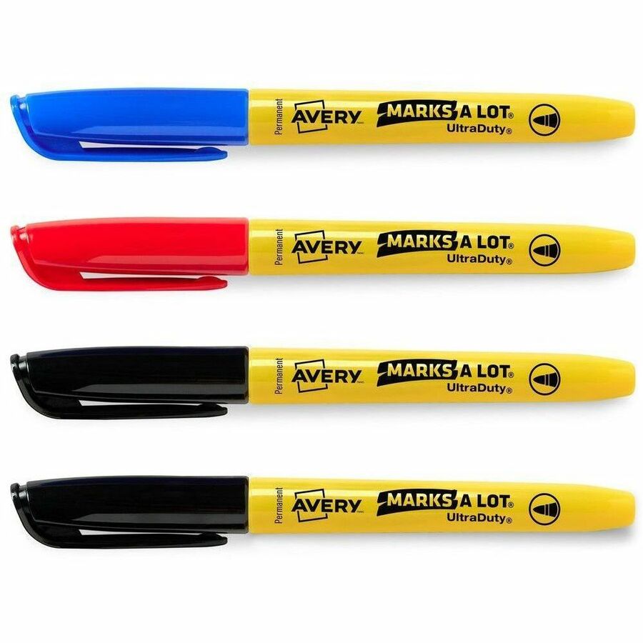 Image of Avery® Marks A Lot 29848 UltraDuty Markers, Bullet, 1 mm Marker Point, Black, Red, Blue Ink, Writing, 4 / Pack