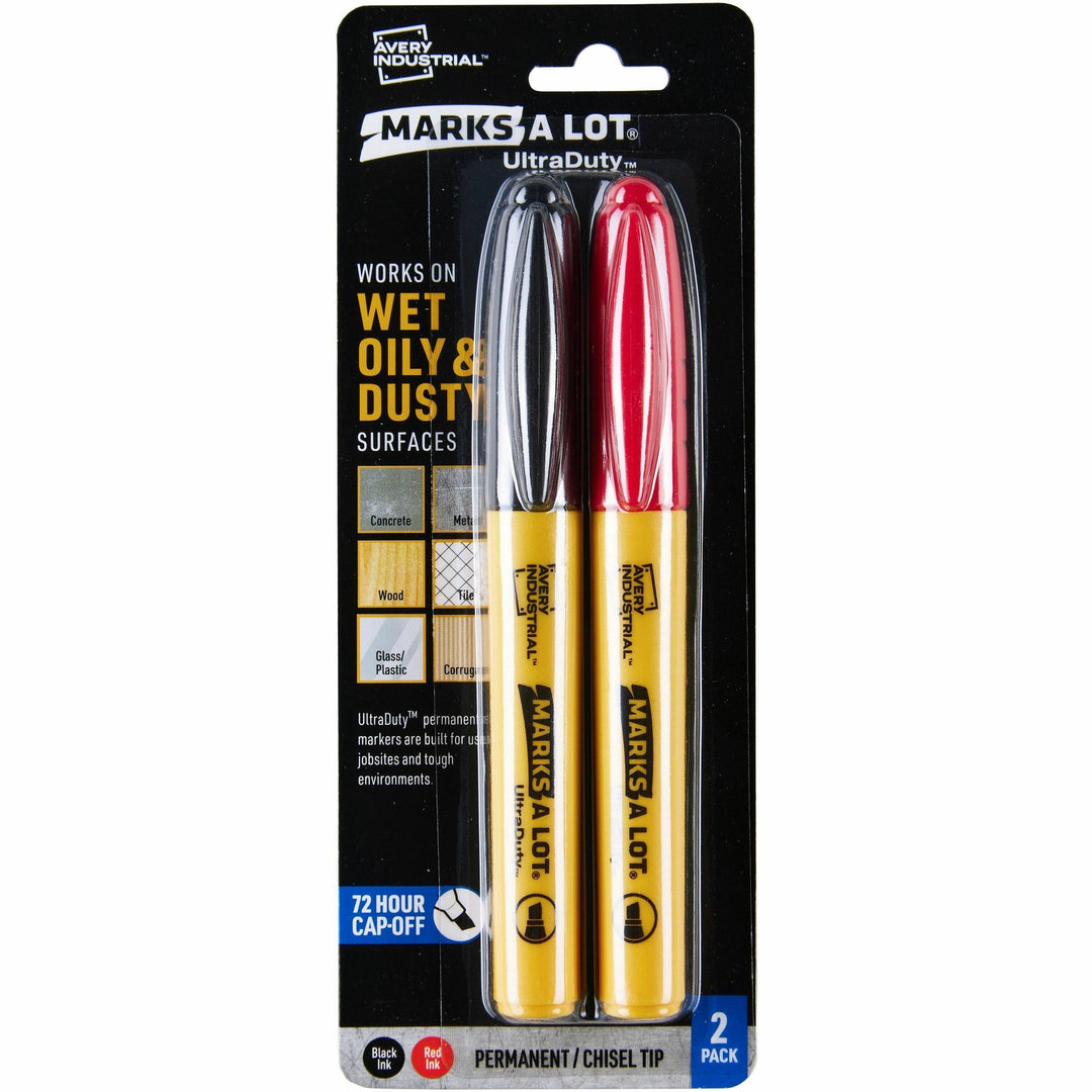 Image of Avery® Markers,Permanent,Industrial,Chisel,0.5mm,2/PK,Black/Red