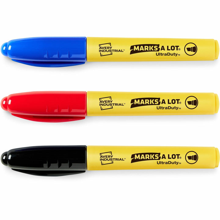 Image of Avery® Marks A Lot UltraDuty Markers, Chisel Tip, 3 Assorted Markers (29864), Black, Red, Blue Ink, Polyester Tip, 3 / Pack
