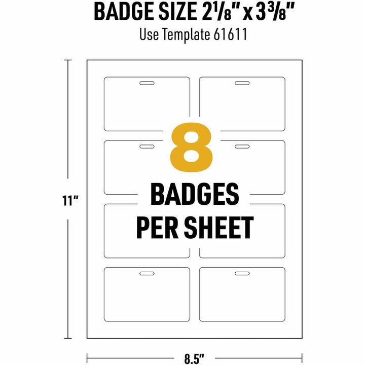 Image of Avery® ID Badge,w/Clip Hole,Poly,Wide,11 mil,3.375"x2.125",80/PK,WE