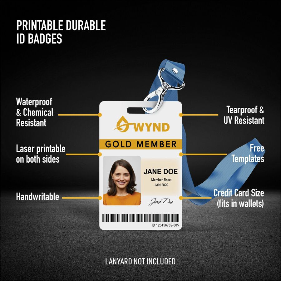 Image of Avery® ID Badge,w/Clip Hole,Poly,Tall,11.mil,2.125"x3.375",80/PK,WE