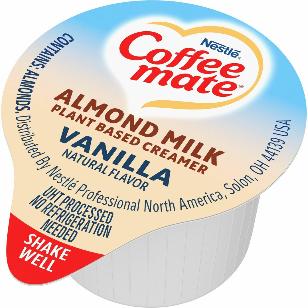 Image of Coffee mate 42258 Almond Milk Vanilla Plant-Based Liquid Creamer Singles, Natural Vanilla Almond Milk Flavor, 0.38 fl oz (11 mL)Tub, 50 / Box