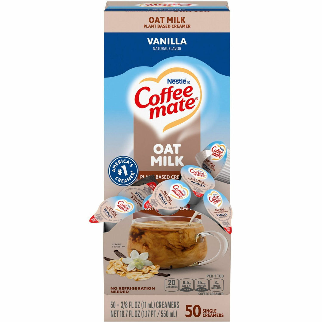 Image of Coffee mate 19891 Oat Milk Vanilla Liquid Creamer Singles, Vanilla FlavorTub, 50 / Box