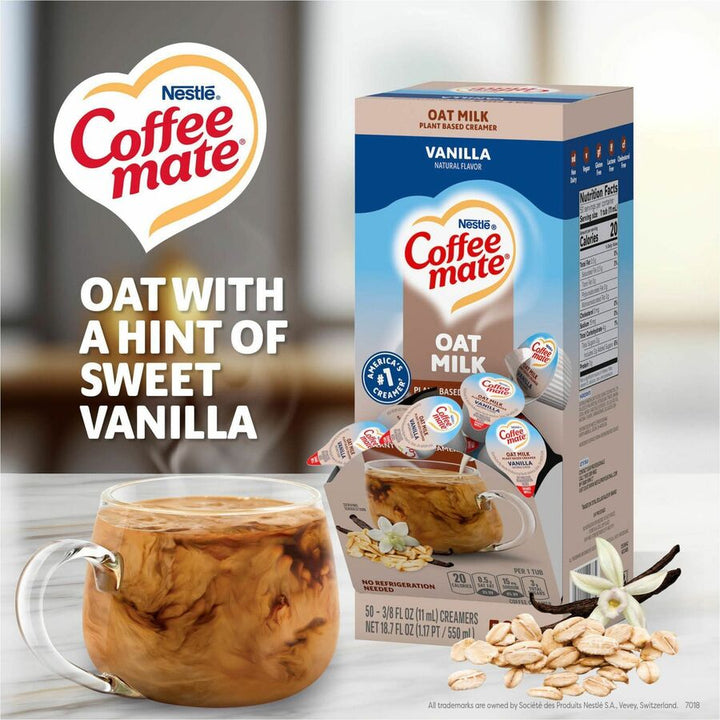 Image of Coffee mate 19891 Oat Milk Vanilla Liquid Creamer Singles, Vanilla FlavorTub, 50 / Box