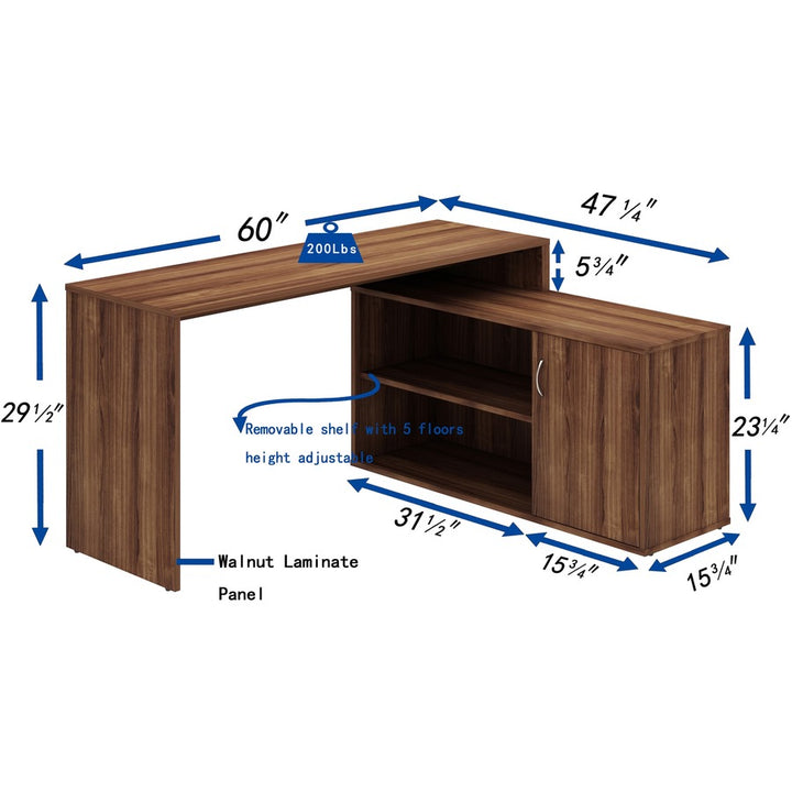 Image of LYS DK103RRWT L-Shape Workstation with Cabinet