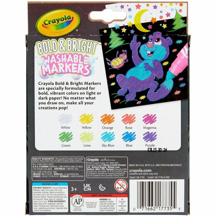 Image of Crayola 587735 Bright/Bold Broad Line Markers, Washable, Assorted Ink, Water Based, Assorted Barrel, 10 / Pack