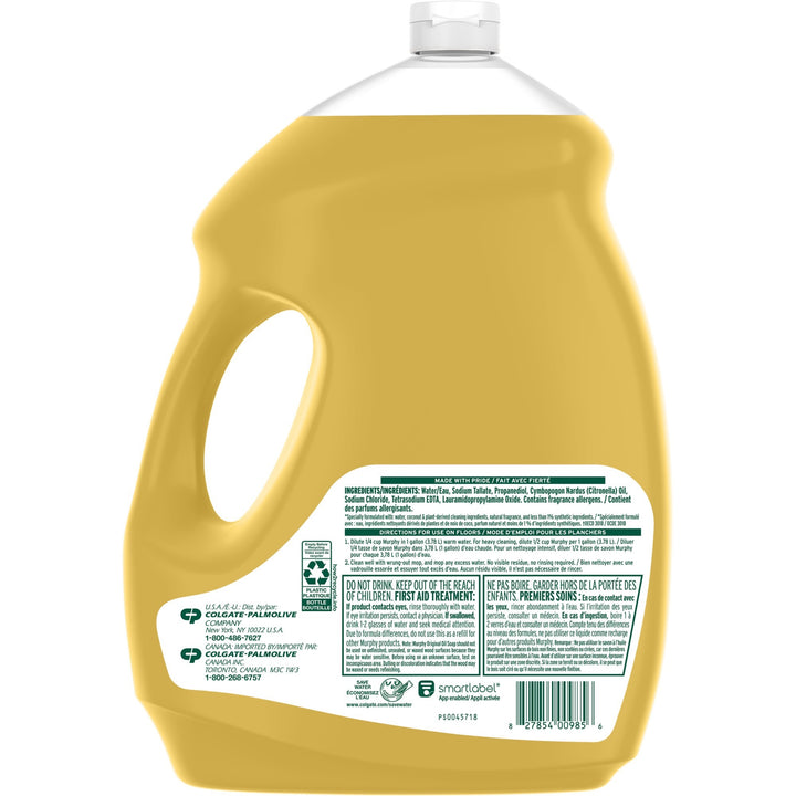 Image of Murphy® 61035074 Oil Soap Cleaner, Concentrate, 145 fl oz (4.5 quart), Natural Scent, Ammonia-free, Bleach-free, Phosphate-free, Brown, 1 Each