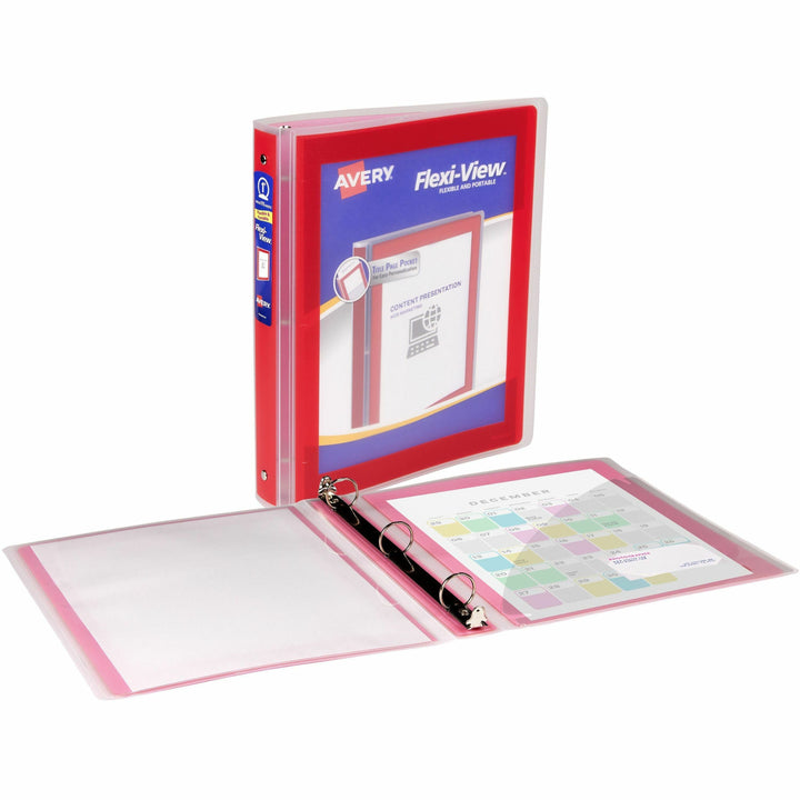 Image of Avery® Flexi-View Binder with Round Rings, 3 Rings, 1" Capacity, 11 x 8.5, Red
