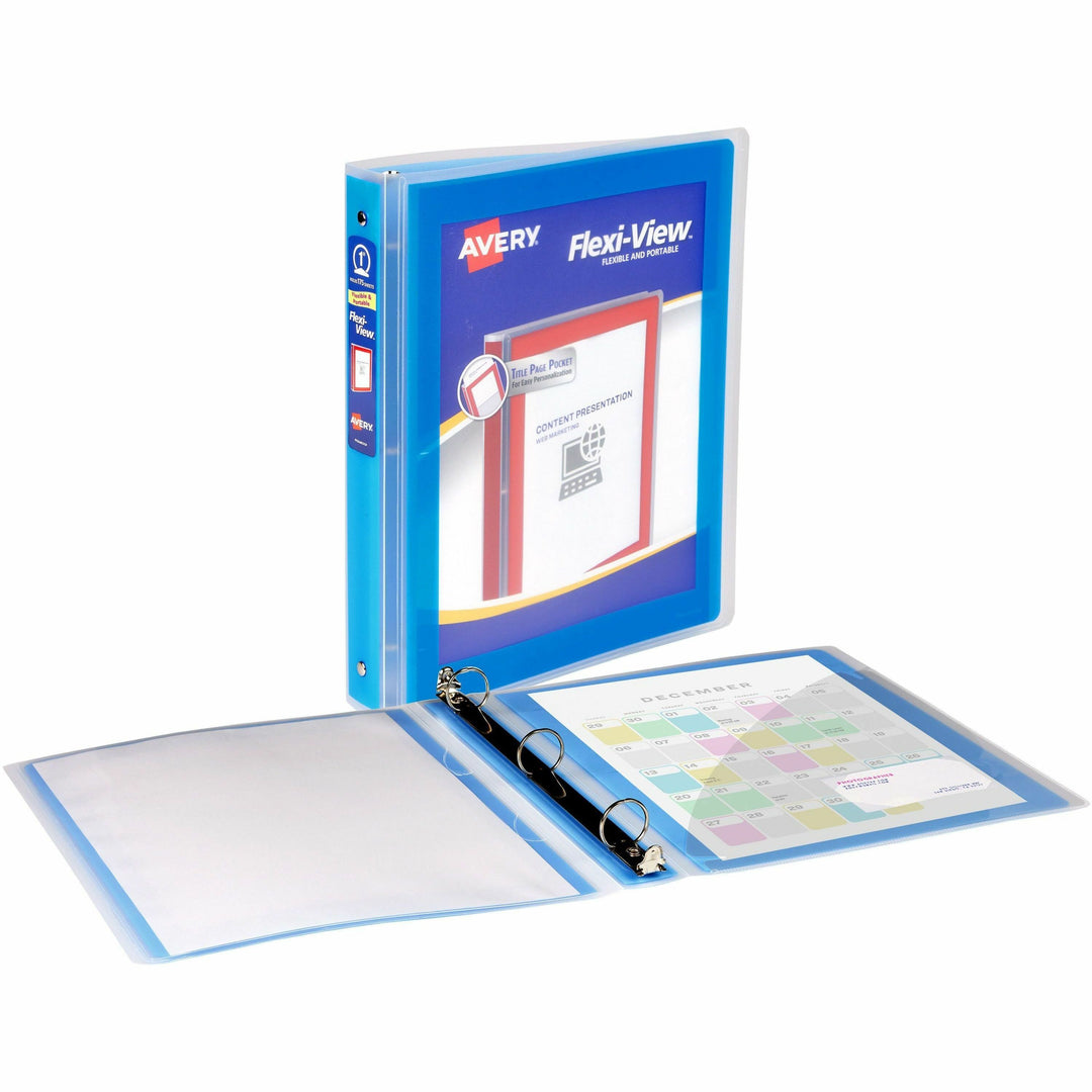 Image of Avery® Flexi-View Binder with Round Rings, 3 Rings, 1" Capacity, 11 x 8.5, Blue