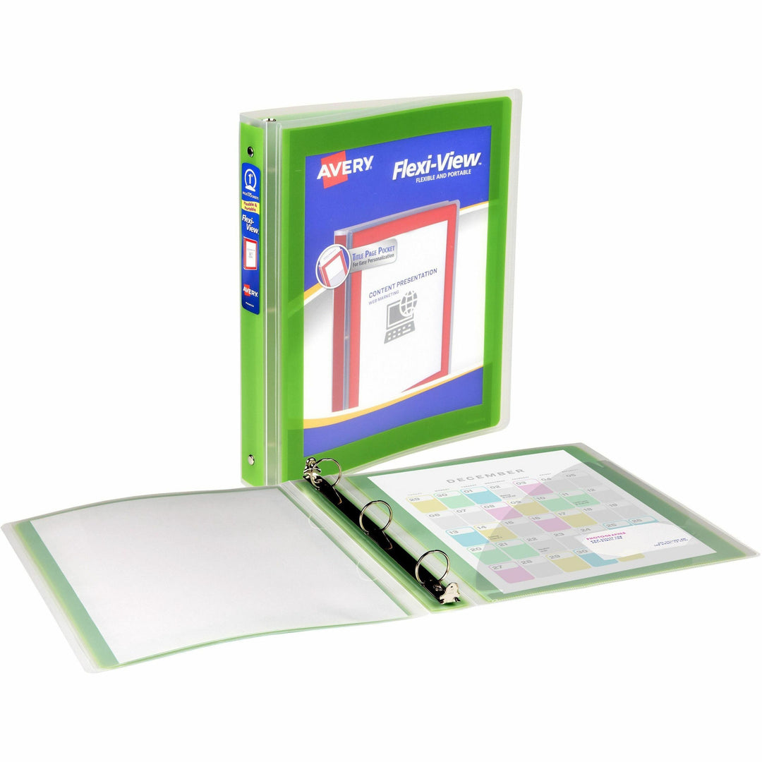 Image of Avery® Flexi-View Binder with Round Rings, 3 Rings, 1" Capacity, 11 x 8.5, Green