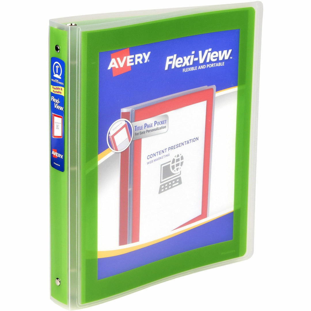 Image of Avery® Flexi-View Binder with Round Rings, 3 Rings, 1" Capacity, 11 x 8.5, Green
