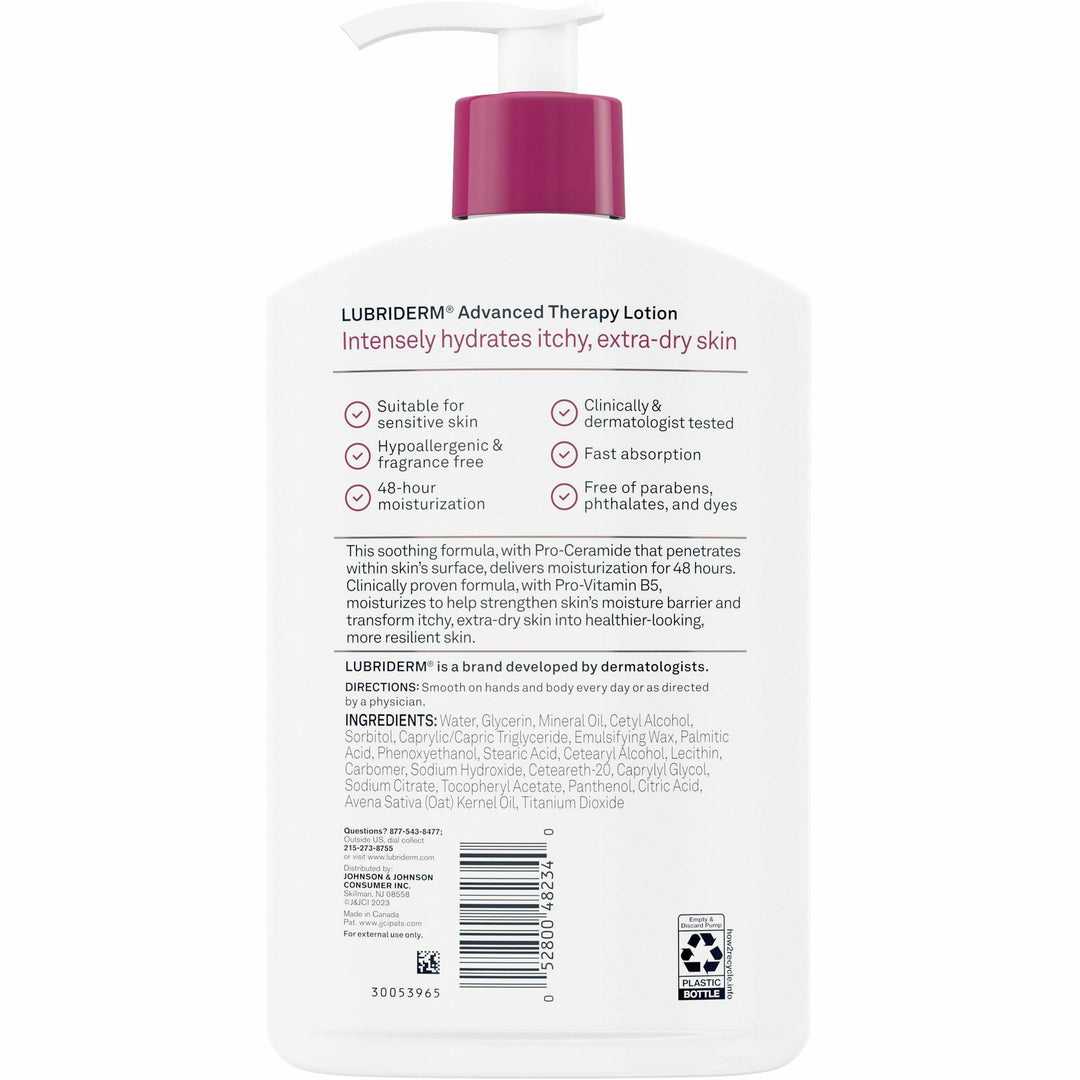 Image of Lubriderm 48322 Advanced Therapy Lotion, Lotion, 16 fl oz, For Dry Skin, Skin, Moisturising, Absorbs Quickly, Fragrance-free, Non-greasy, 1 Each