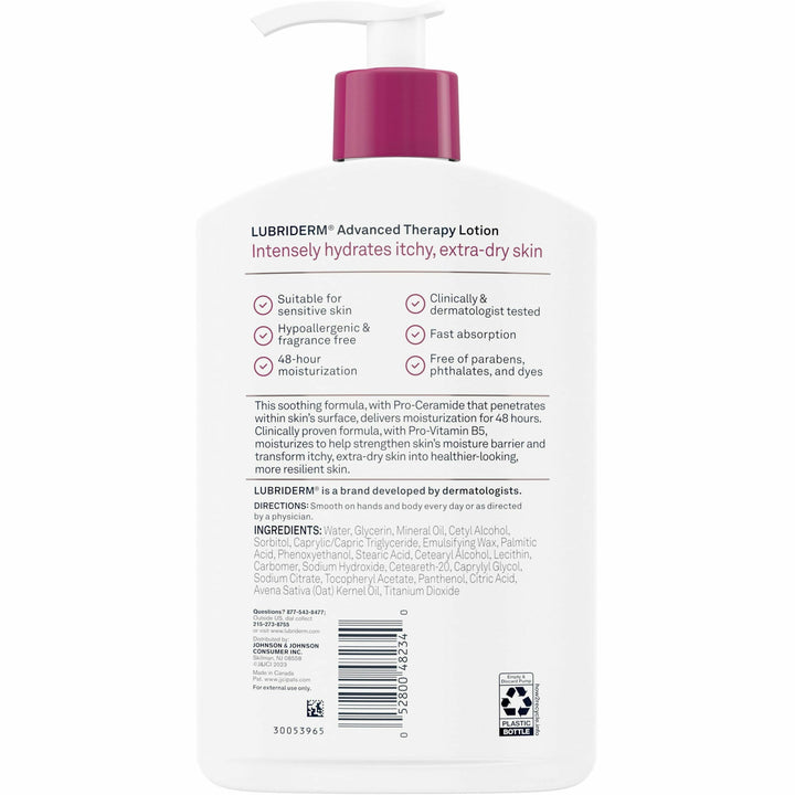 Image of Lubriderm 48322 Advanced Therapy Lotion, Lotion, 16 fl oz, For Dry Skin, Skin, Moisturising, Absorbs Quickly, Fragrance-free, Non-greasy, 1 Each