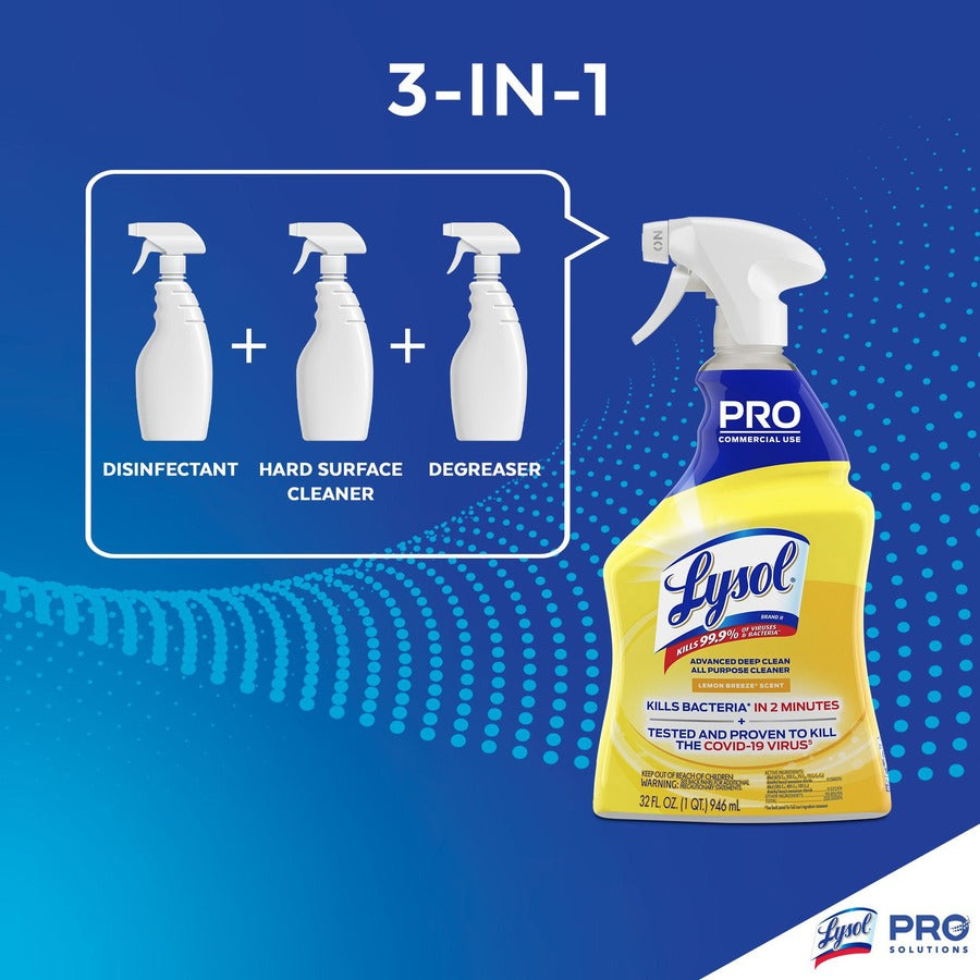 Image of Lysol 00351CT Advanced Deep Cleaner, 32 fl oz (1 quart), Lemon Breeze Scent, Disinfectant, Clear, 12 / Carton