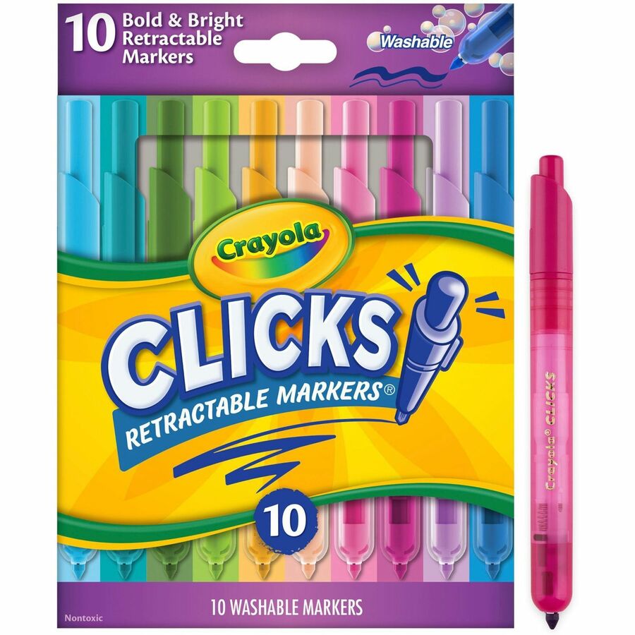 Image of Crayola® Markers,Retractable,Washable,10 Bright Colors,10/PK,AST