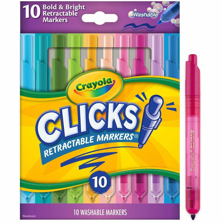 Image of Crayola® Markers,Retractable,Washable,10 Bright Colors,10/PK,AST