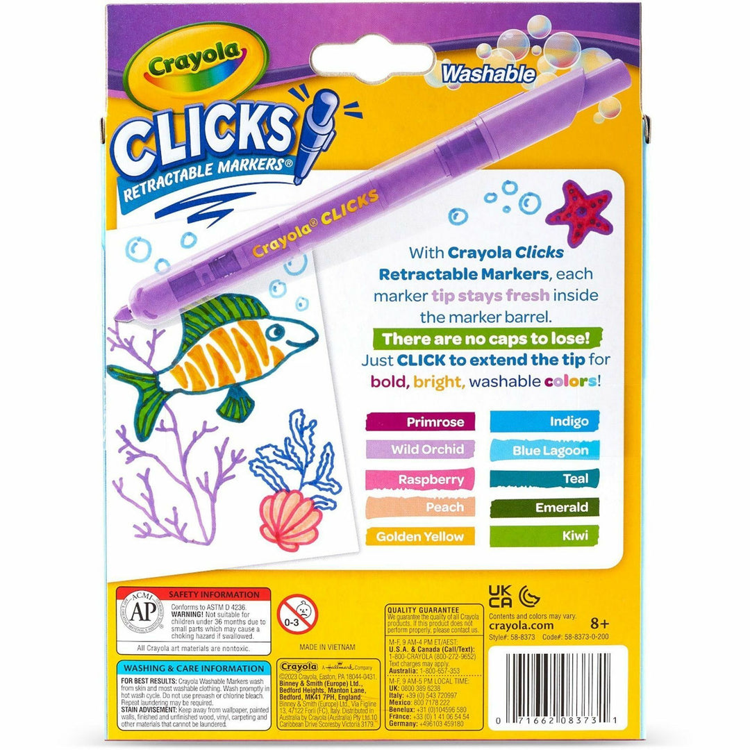 Image of Crayola® Markers,Retractable,Washable,10 Bright Colors,10/PK,AST
