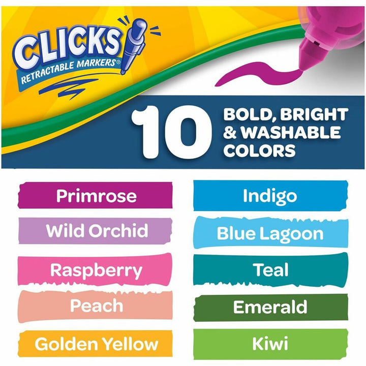 Image of Crayola® Markers,Retractable,Washable,10 Bright Colors,10/PK,AST