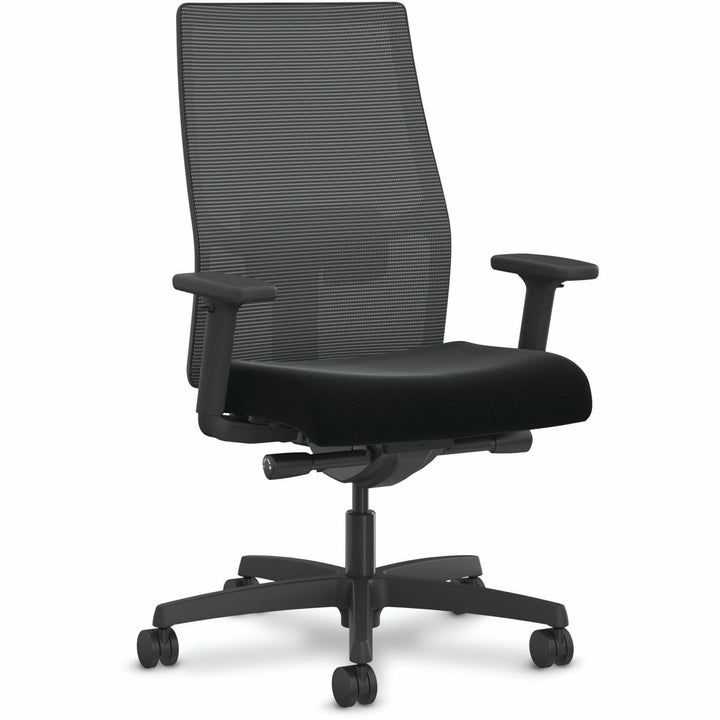 Image of HON® Ignition 2.0 4-Way Stretch Mid-Back Mesh Task Chair, Adjustable Lumbar Support, Black Seat/Back, Black Base