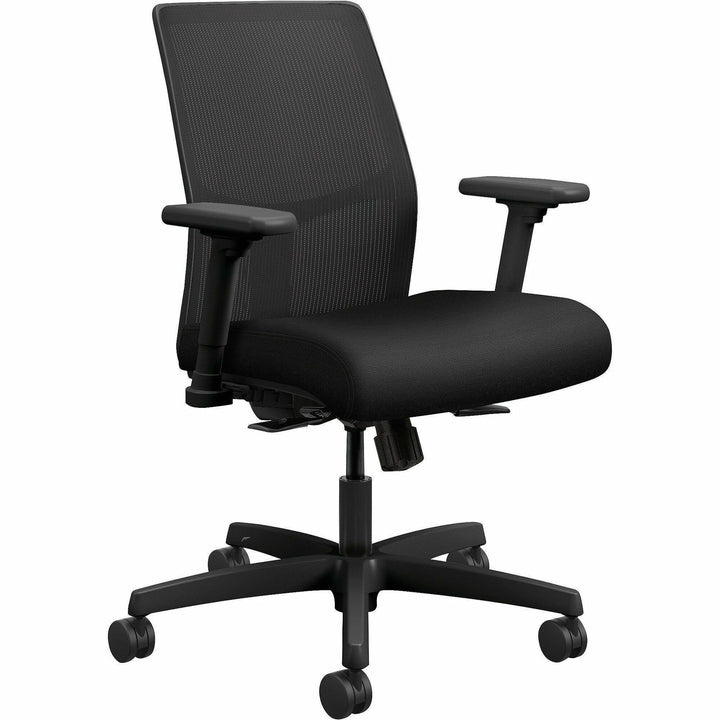 Image of HON® Ignition 2.0 4-Way Stretch Low-Back Mesh Task Chair, Supports Up to 300 lb, 16.75" to 21.25" Seat Height, Black
