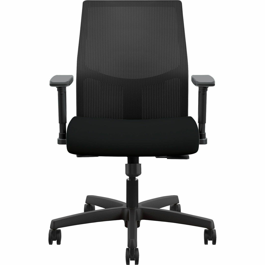 Image of HON® Ignition 2.0 4-Way Stretch Low-Back Mesh Task Chair, Supports Up to 300 lb, 16.75" to 21.25" Seat Height, Black