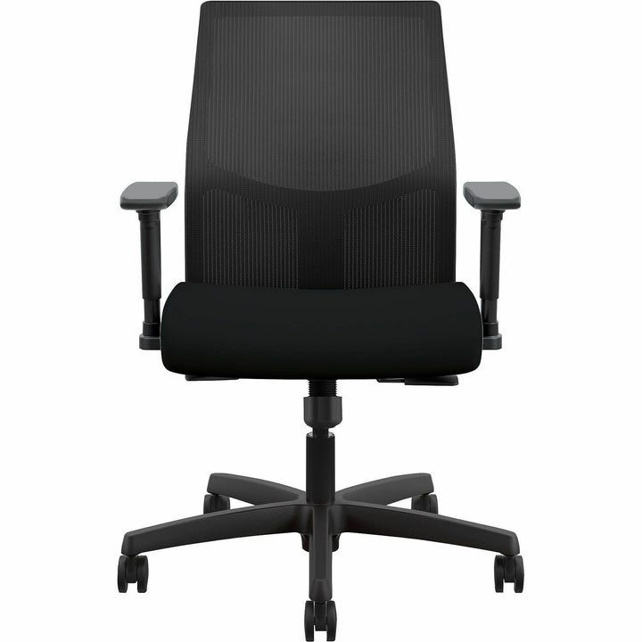 Image of HON® Ignition 2.0 4-Way Stretch Low-Back Mesh Task Chair, Supports Up to 300 lb, 16.75" to 21.25" Seat Height, Black