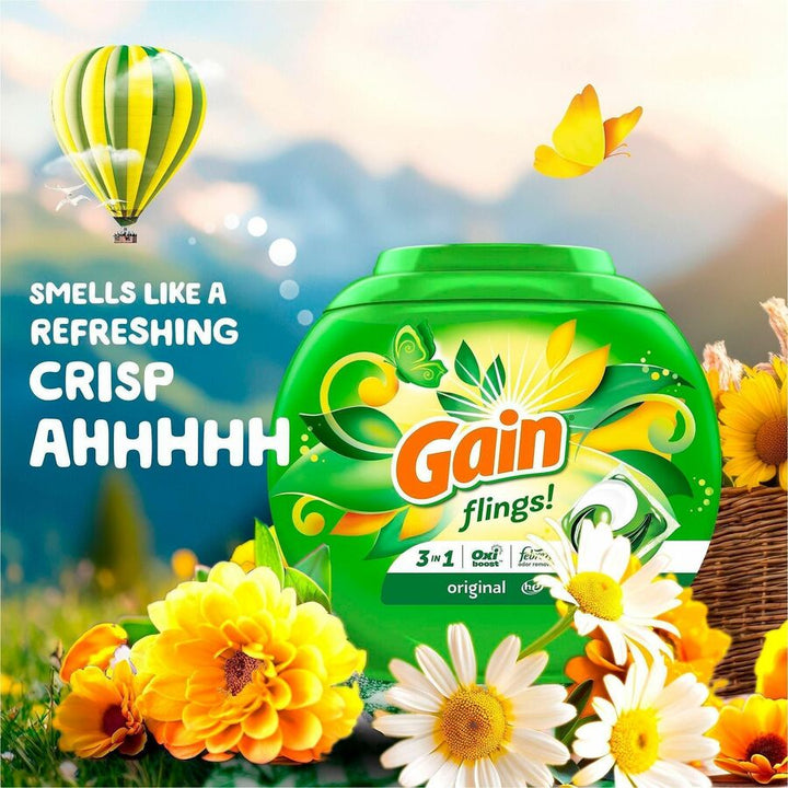 Image of Gain 9207 Flings Detergent Pacs, Liquid, Gain, Original Scent, Green, 76 / Pack