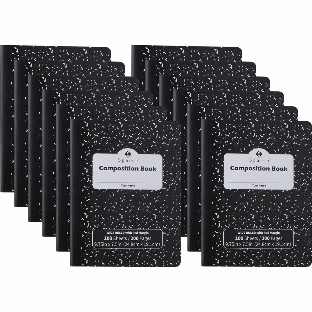 Image of Sparco Composition Book, Wide-Ruled,100Sht,Letter-size,12/PK,Black