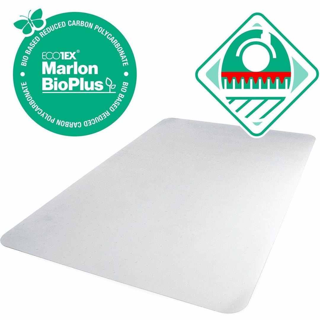 Image of Floortex® Ecotex Marlon BioPlus Rectangular Polycarbonate Chair Mat for Low/Medium Pile Carpets, Rectangular, 46" w  x 60" l, Clear