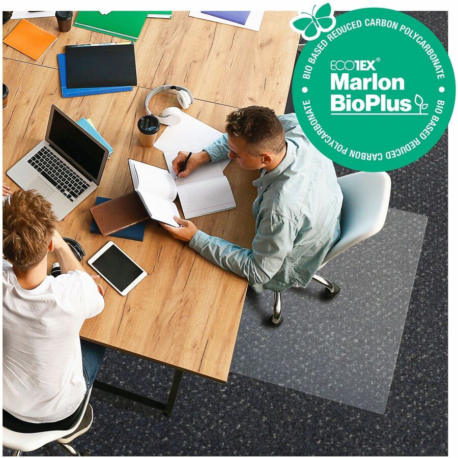 Image of Floortex® Ecotex Marlon BioPlus Rectangular Polycarbonate Chair Mat for Low/Medium Pile Carpets, Rectangular, 46" w  x 60" l, Clear