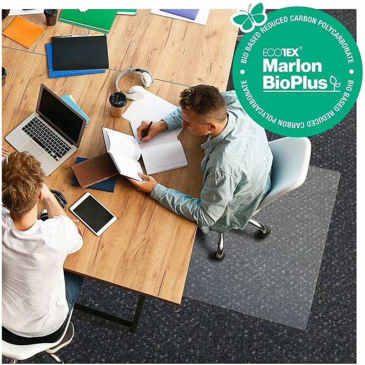 Image of Floortex® Ecotex Marlon BioPlus Rectangular Polycarbonate Chair Mat for Low/Medium Pile Carpets, Rectangular, 46" w  x 60" l, Clear