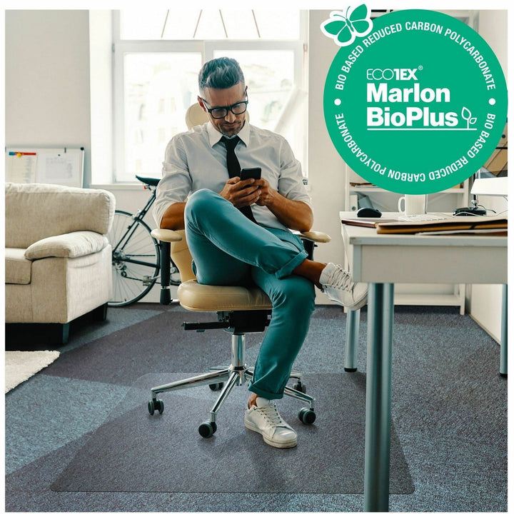 Image of Floortex® Ecotex Marlon BioPlus Rectangular Polycarbonate Chair Mat for Low/Medium Pile Carpets, Rectangular, 46" w  x 60" l, Clear