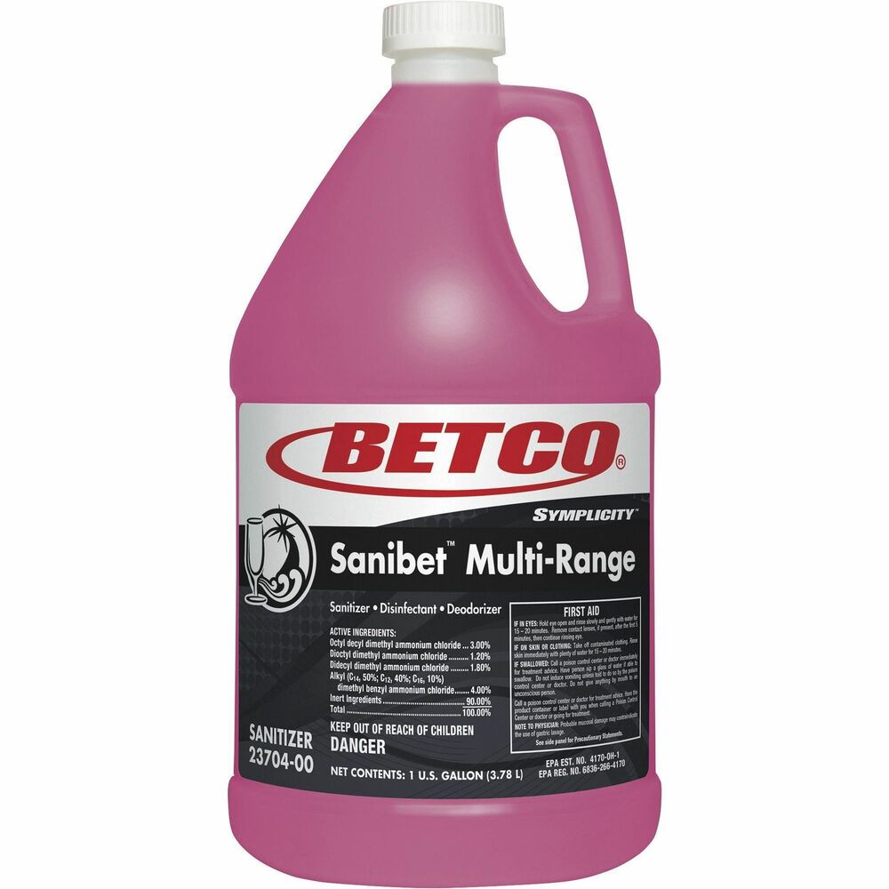 Image of Betco Corporation Sanitizer/Disinfectant/Deodorizer, Conc, 1 Gal, 4/CT, Pink