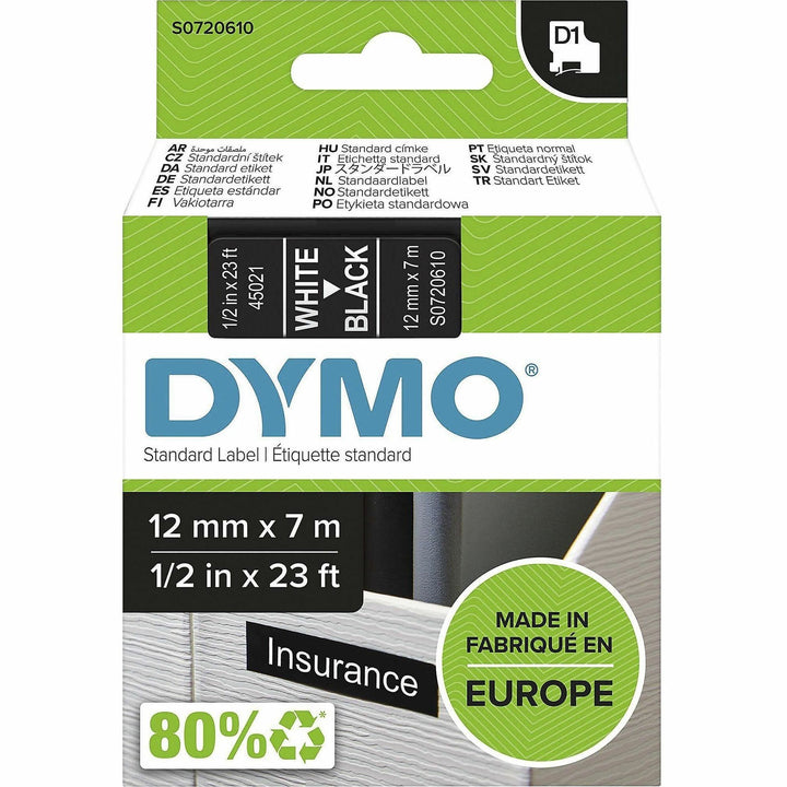 Image of DYMO® Label Tape,f/DYMO Labelmakers,1/2"x23',White/Black
