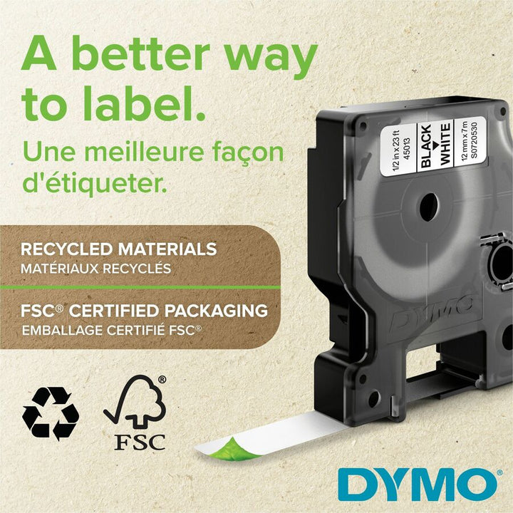 Image of DYMO® Label Tape,f/DYMO Labelmakers,1/4"x23',Black/White